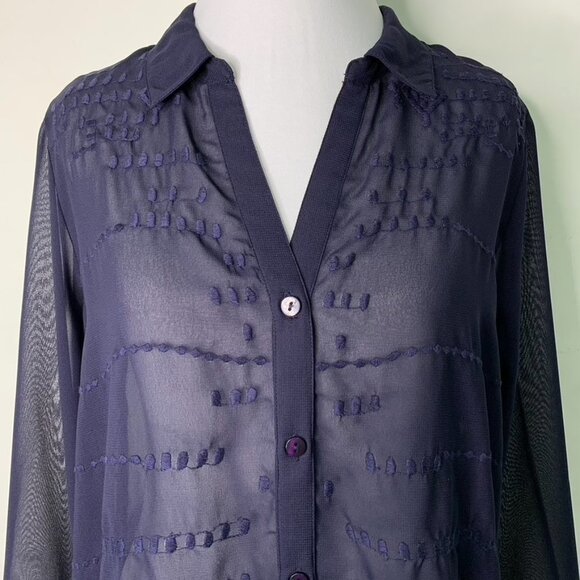 Soft Surroundings Women's Navy Blue Sheer Button Down Blouse Size Petit Medium - Picture 2 of 16